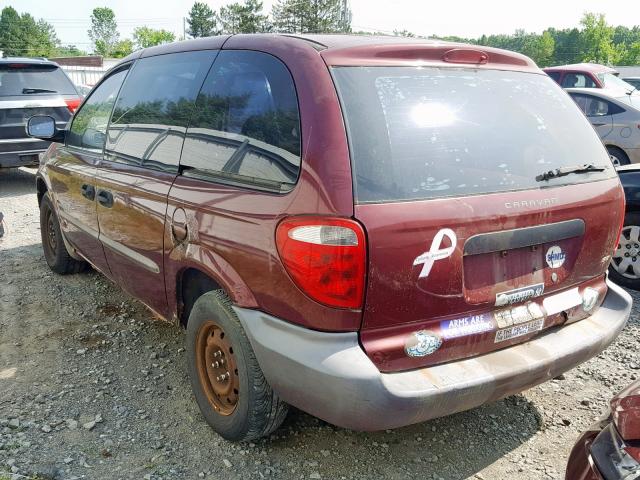 1B4GP25B91B189685 - 2001 DODGE CARAVAN SE MAROON photo 3