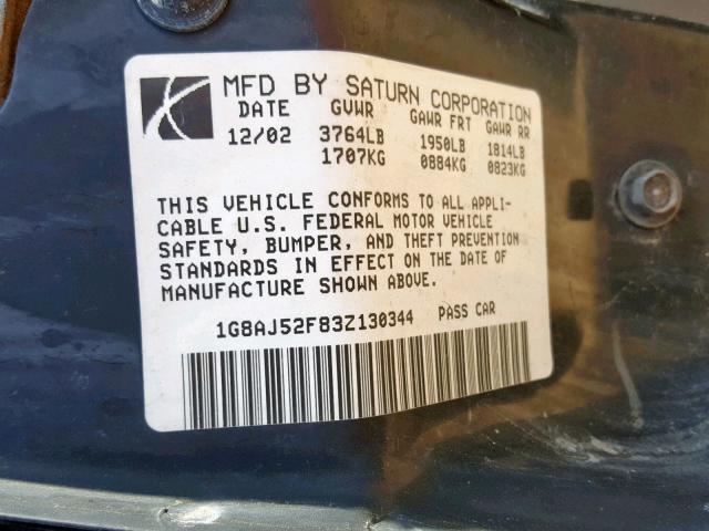 1G8AJ52F83Z130344 - 2003 SATURN ION LEVEL MAROON photo 10