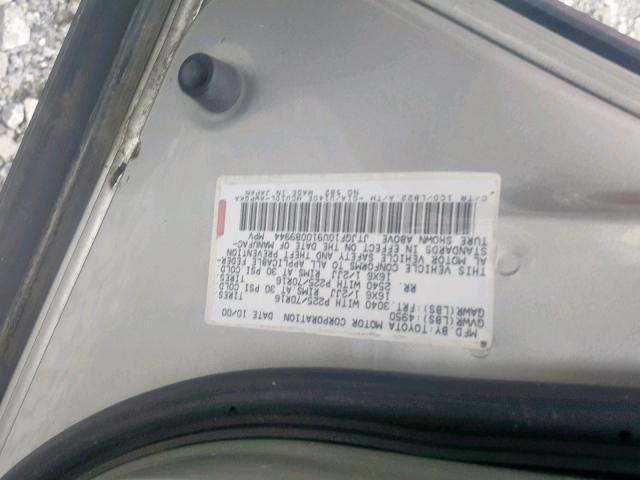 JTJGF10U910089944 - 2001 LEXUS RX 300 SILVER photo 10