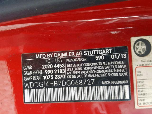 WDDGJ4HB7DG068727 - 2013 MERCEDES-BENZ C 250 RED photo 10