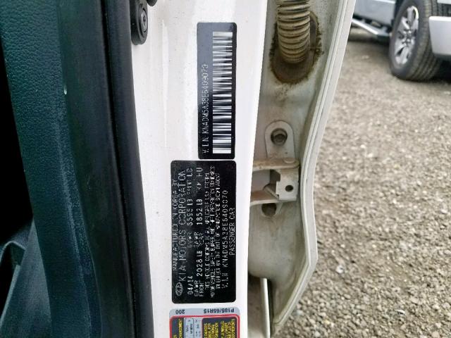 KNADM5A38E6409070 - 2014 KIA RIO LX WHITE photo 10