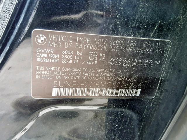 5UXFG2C5XCL778266 - 2012 BMW X6 XDRIVE3 Qara foto 10