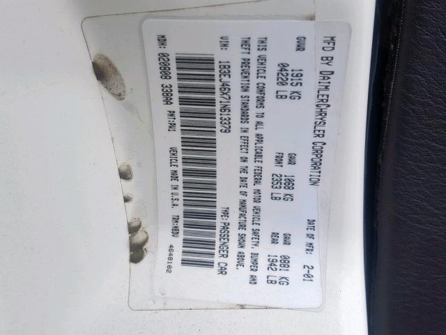 1B3EJ46X71N613379 - 2001 DODGE STRATUS SE WHITE photo 10