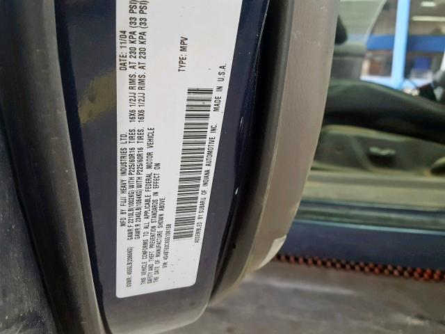 4S4BT63C655106158 - 2005 SUBARU BAJA TURBO BLUE photo 10