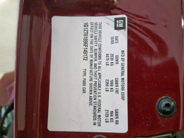 1G1ZT61896F149172 - 2006 CHEVROLET MALIBU MAX 栗色 照片 10