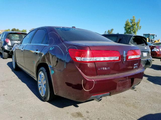 3LNDL2L35CR837126 - 2012 LINCOLN MKZ HYBRID BURGUNDY photo 3