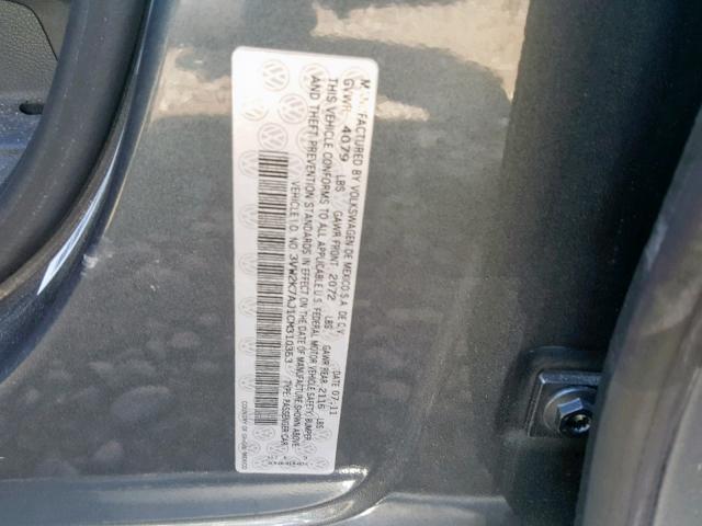 3VW2K7AJ1CM310353 - 2012 VOLKSWAGEN JETTA BASE CHARCOAL photo 10