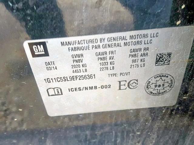 1G11C5SL9EF256361 - 2014 CHEVROLET MALIBU 1LT 灰色 照片 9