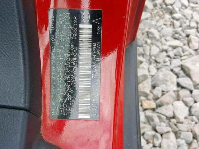 JTDDR32T750189494 - 2005 TOYOTA CELICA GT RED photo 10