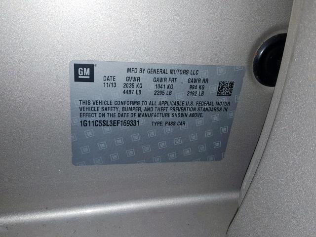 1G11C5SL3EF169331 - 2014 CHEVROLET MALIBU 1LT 米色 照片 10