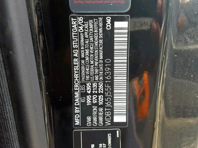 WDBTJ65J55F163910 - 2005 MERCEDES-BENZ CLK 320C BLACK photo 10