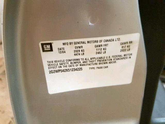 2G2WP542X51234225 - 2005 PONTIAC GRAND PRIX SILVER photo 10