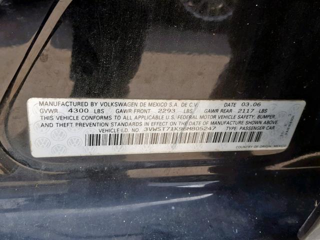 3VWST71K96M805247 - 2006 VOLKSWAGEN JETTA TDI BLACK photo 10