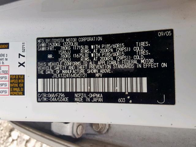 JTLKT324164042121 - 2006 TOYOTA SCION XB 白色 照片 10