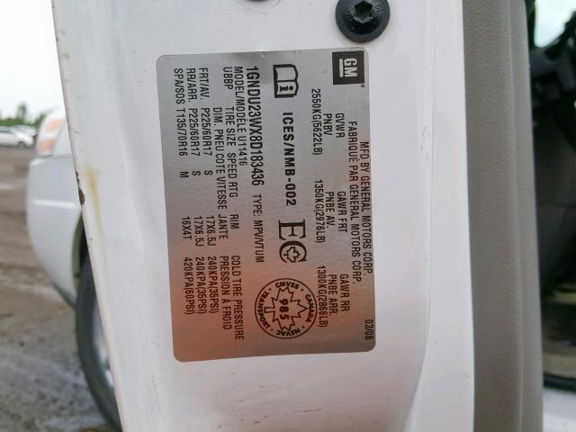 1GNDU23WX8D183436 - 2008 CHEVROLET UPLANDER L 白色 照片 10