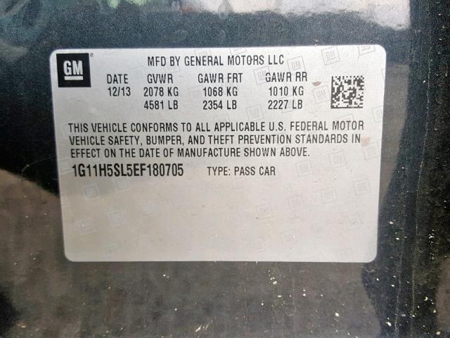 1G11H5SL5EF180705 - 2014 CHEVROLET MALIBU LTZ ნაცრისფერი ფოტო 10