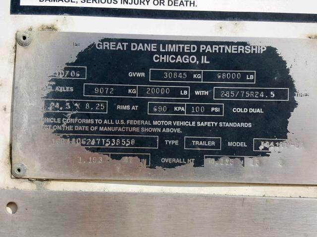 1GRAA06247T538550 - 2007 GREAT DANE TRAILER TRAILER WHITE photo 10