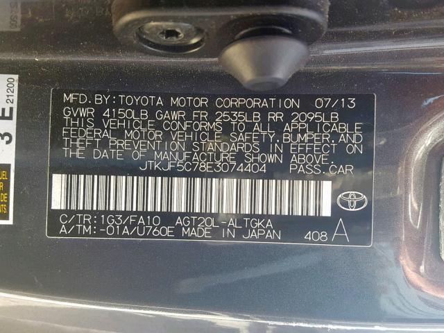 JTKJF5C78E3074404 - 2014 TOYOTA SCION TC ნაცრისფერი ფოტო 10