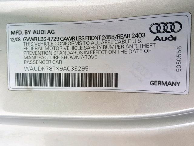 WAUDK78TX9A035295 - 2009 AUDI A5 QUATTRO GOLD photo 10