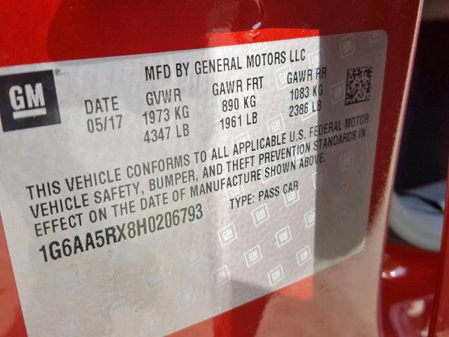 1G6AA5RX8H0206793 - 2017 CADILLAC ATS RED photo 10