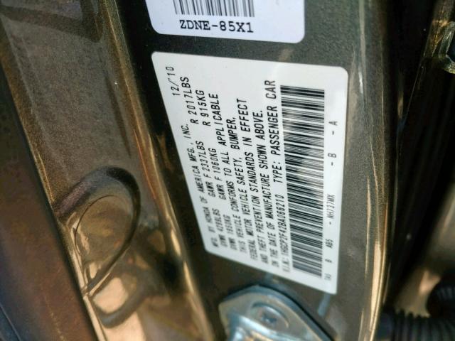 1HGCP2F42BA066210 - 2011 HONDA ACCORD LXP GRAY photo 10