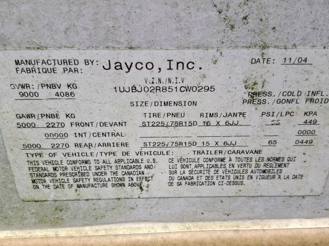 1UJBJ02R851CW0295 - 2005 JAYCO EAGLE  WHITE photo 10