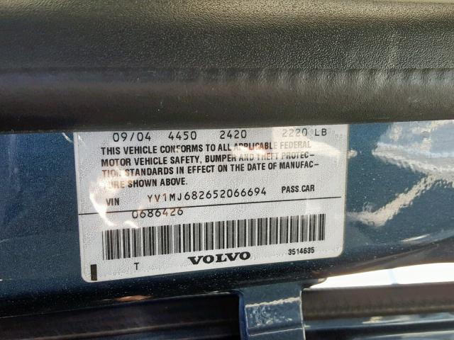 YV1MJ682652066694 - 2005 VOLVO V50 T5 BLUE photo 10