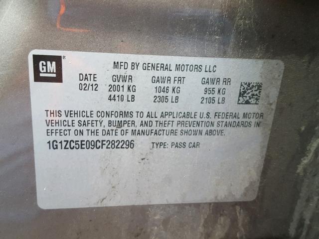 1G1ZC5E09CF282296 - 2012 CHEVROLET MALIBU 1LT GRAY photo 10