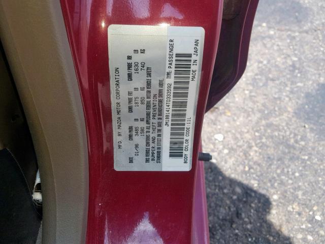 JM1BB1414T0333592 - 1996 MAZDA PROTEGE DX RED photo 10