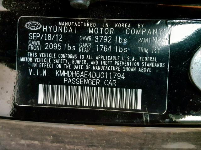 KMHDH6AE4DU011794 - 2013 HYUNDAI ELANTRA CO BLACK photo 10