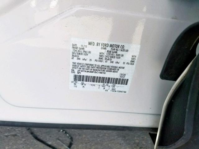 2FMTK4K88FBC14819 - 2015 FORD EDGE TITAN WHITE photo 10