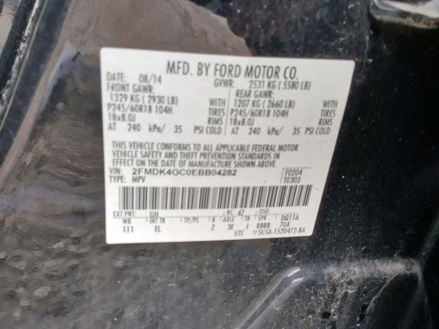 2FMDK4GC0EBB04282 - 2014 FORD EDGE SE BLACK photo 10