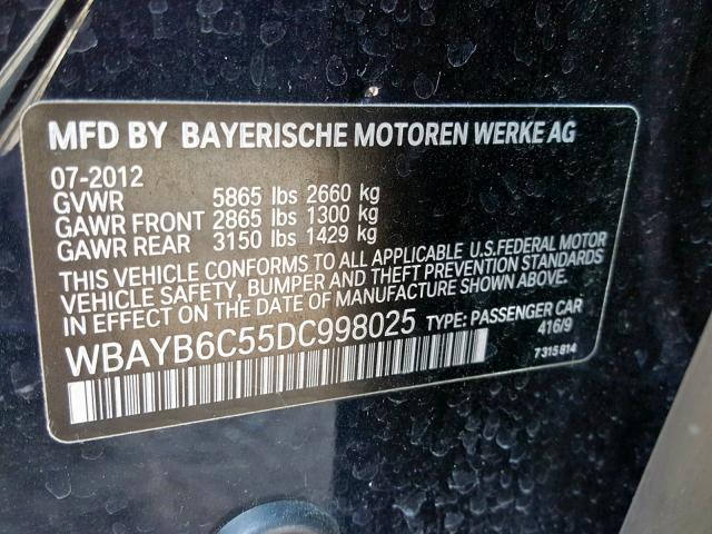 WBAYB6C55DC998025 - 2013 BMW 750 XI BLUE photo 10
