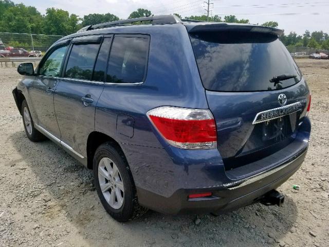 5TDBK3EH7CS156203 - 2012 TOYOTA HIGHLANDER BLUE photo 3