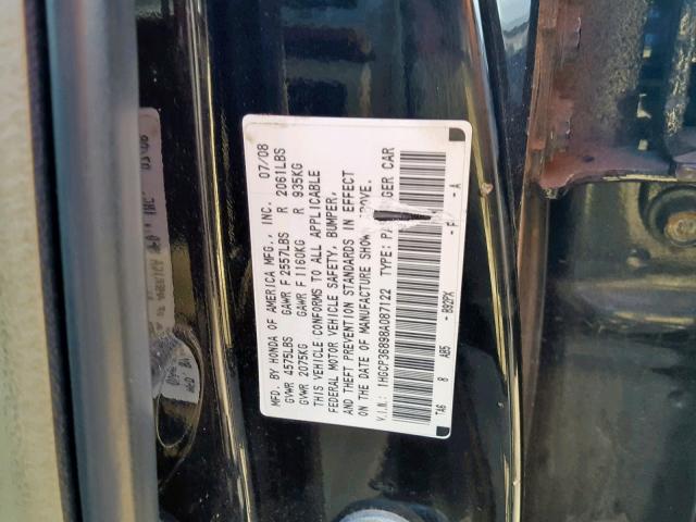 1HGCP36898A087122 - 2008 HONDA ACCORD EXL BLACK photo 10