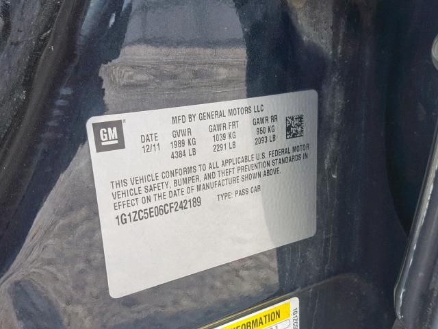 1G1ZC5E06CF242189 - 2012 CHEVROLET MALIBU 1LT 黑色 照片 10