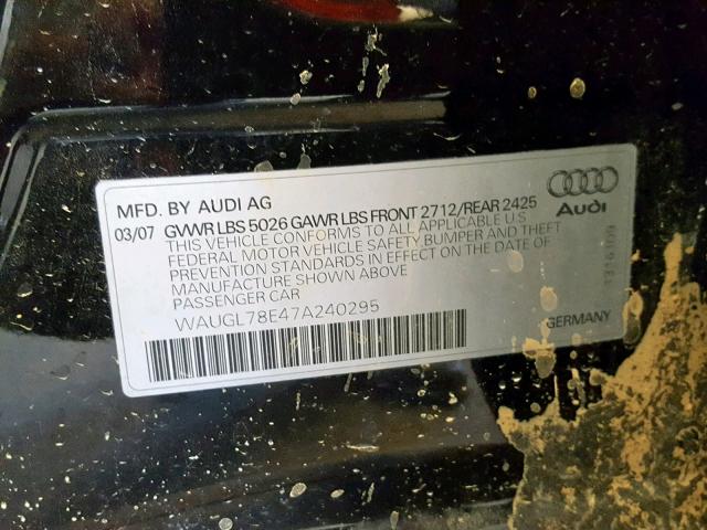 WAUGL78E47A240295 - 2007 AUDI NEW S4 QUA BLACK photo 10