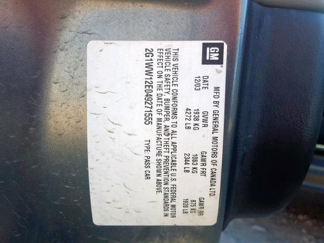 2G1WW12E049271555 - 2004 CHEVROLET MONTE CARL 灰色 照片 10