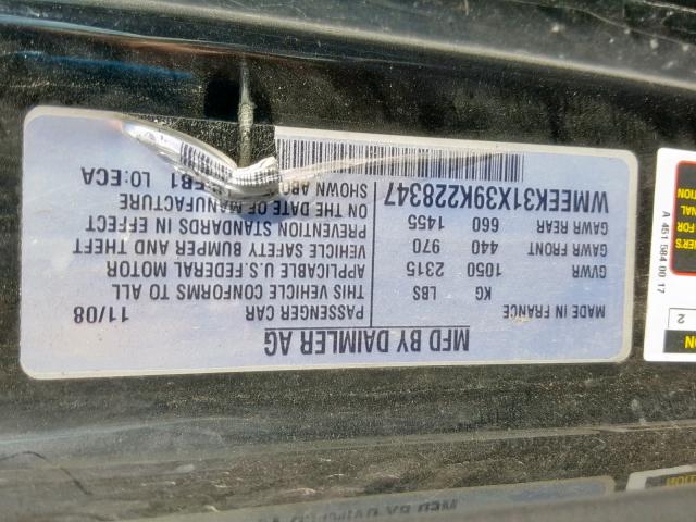 WMEEK31X39K228347 - 2009 SMART FORTWO PAS 黑色 照片 10