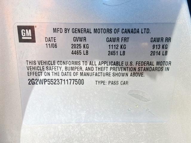 2G2WP552371177500 - 2007 PONTIAC GRAND PRIX SILVER photo 10