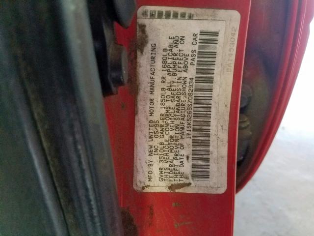 1Y1SK5265SZ082934 - 1995 GEO PRIZM BASE RED photo 10