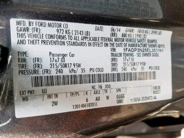 1FADP3N25EL353161 - 2014 FORD FOCUS TITA GRAY photo 10