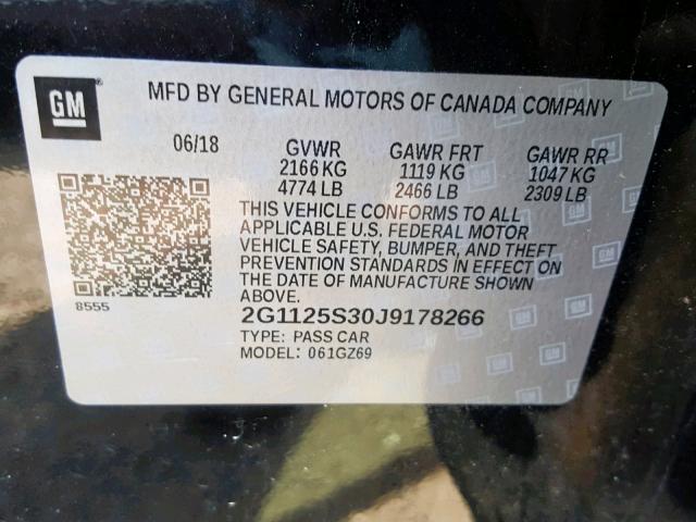 2G1125S30J9178266 - 2018 CHEVROLET IMPALA PRE შავი ფოტო 10