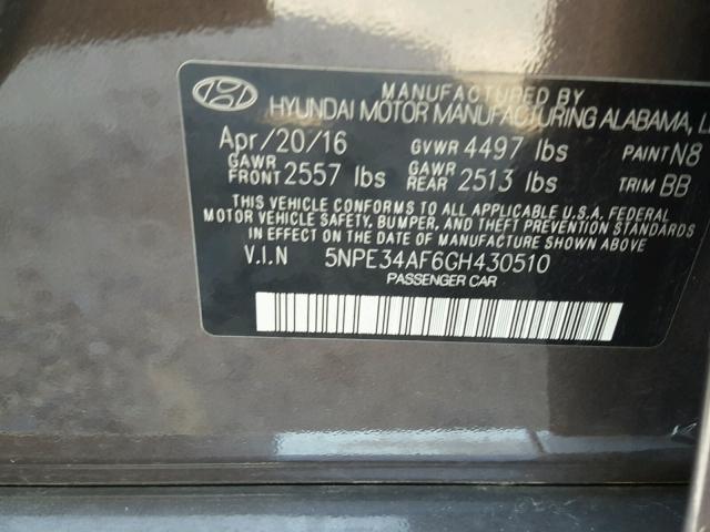 5NPE34AF6GH430510 - 2016 HYUNDAI SONATA SPO BROWN photo 10