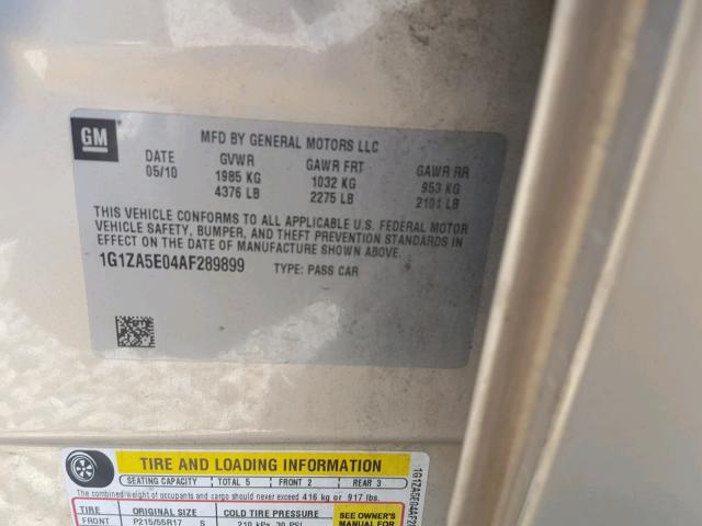 1G1ZA5E04AF289899 - 2010 CHEVROLET MALIBU LS 金色 照片 10