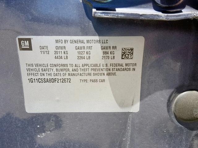 1G11C5SA8DF212672 - 2013 CHEVROLET MALIBU 1LT 蓝色 照片 10