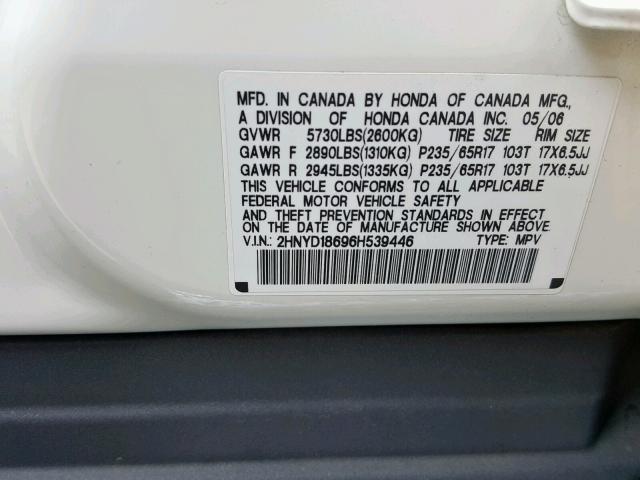 2HNYD18696H539446 - 2006 ACURA MDX TOURIN WHITE photo 10