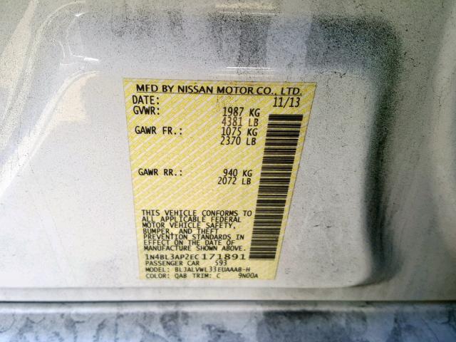 1N4BL3AP2EC171891 - 2014 NISSAN ALTIMA 3.5 WHITE photo 10