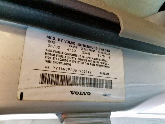 YV1SW592061535142 - 2006 VOLVO V70 2.5T SILVER photo 10