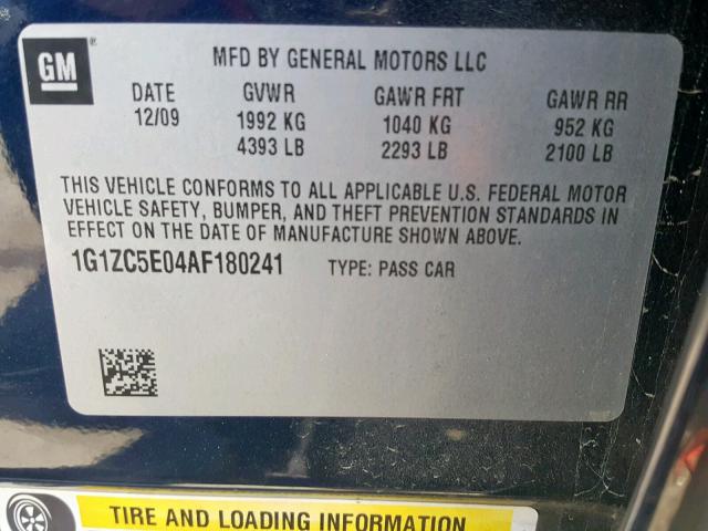 1G1ZC5E04AF180241 - 2010 CHEVROLET MALIBU 1LT 蓝色 照片 10